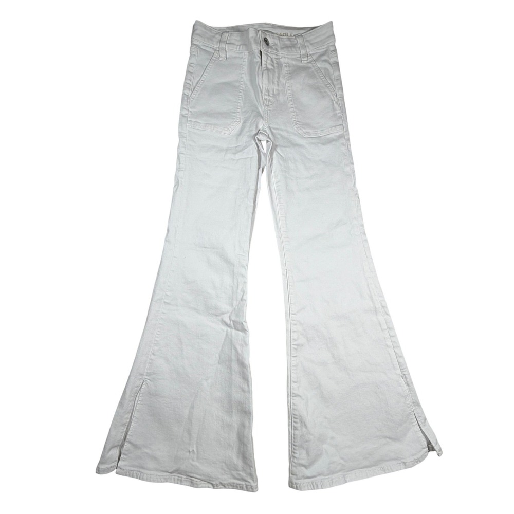 American Eagle Outfitters White Flare Wide-Leg Jeans with Hem Slits